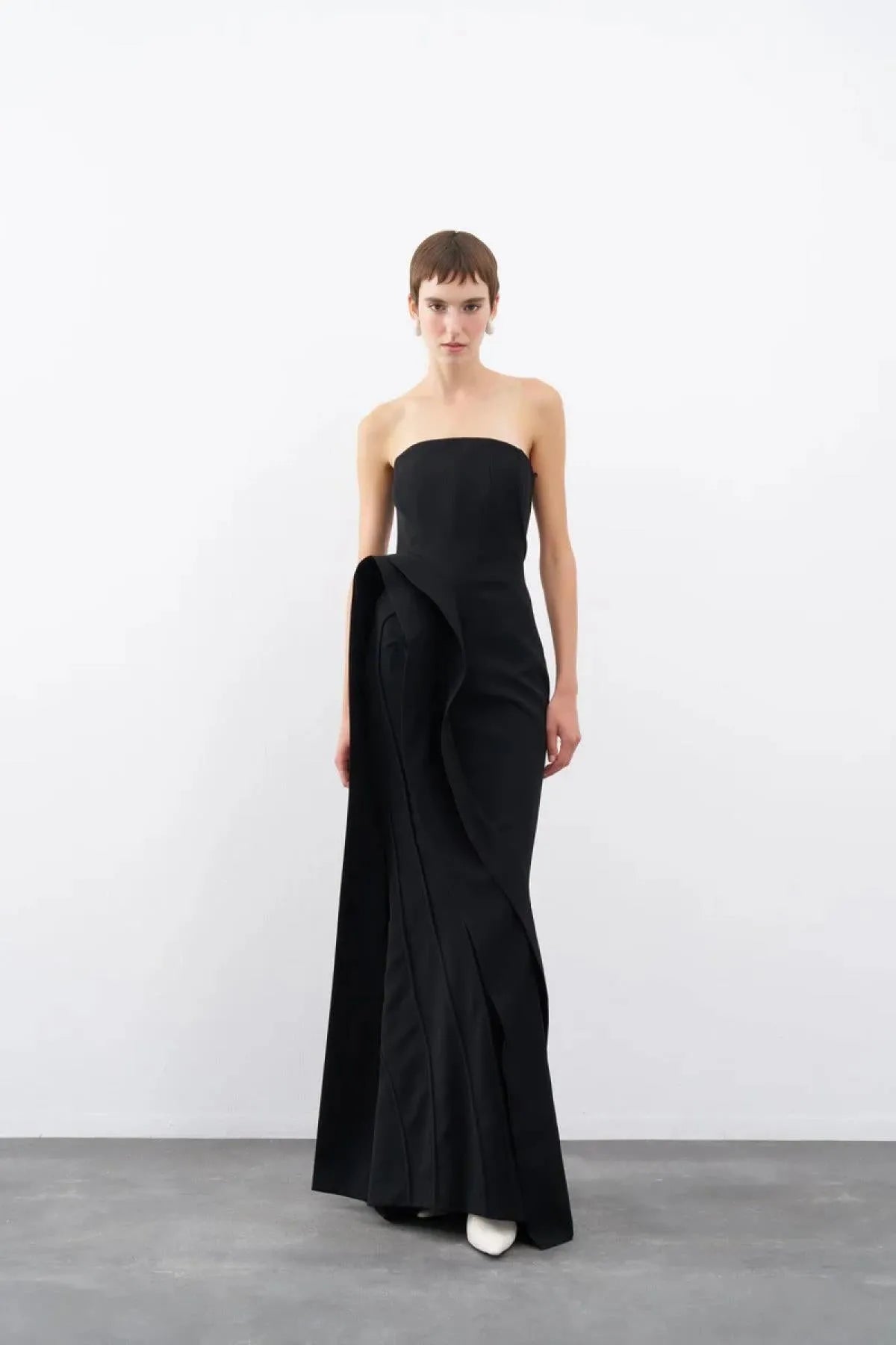 Strapless Flounce Detailed Long Evening Dress