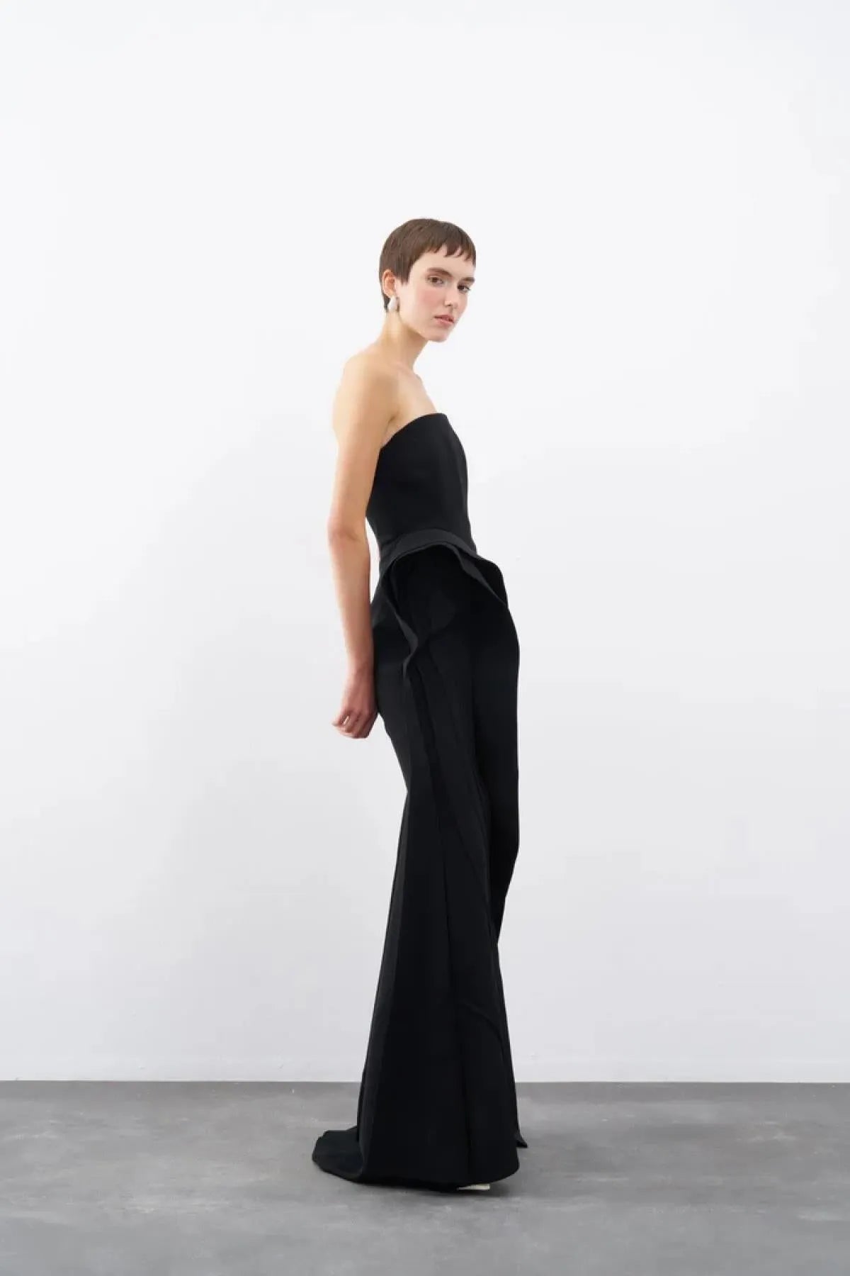 Strapless Flounce Detailed Long Evening Dress