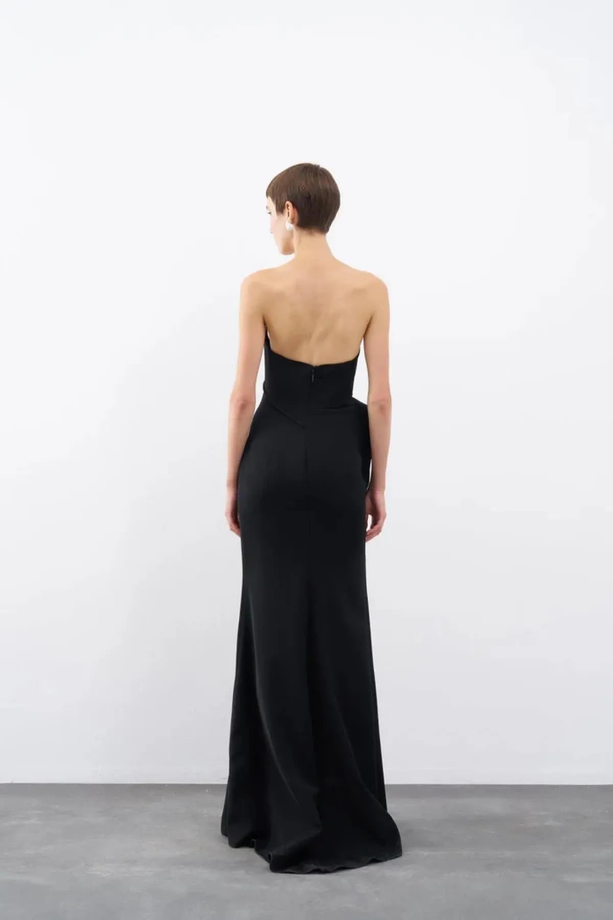 Strapless Flounce Detailed Long Evening Dress