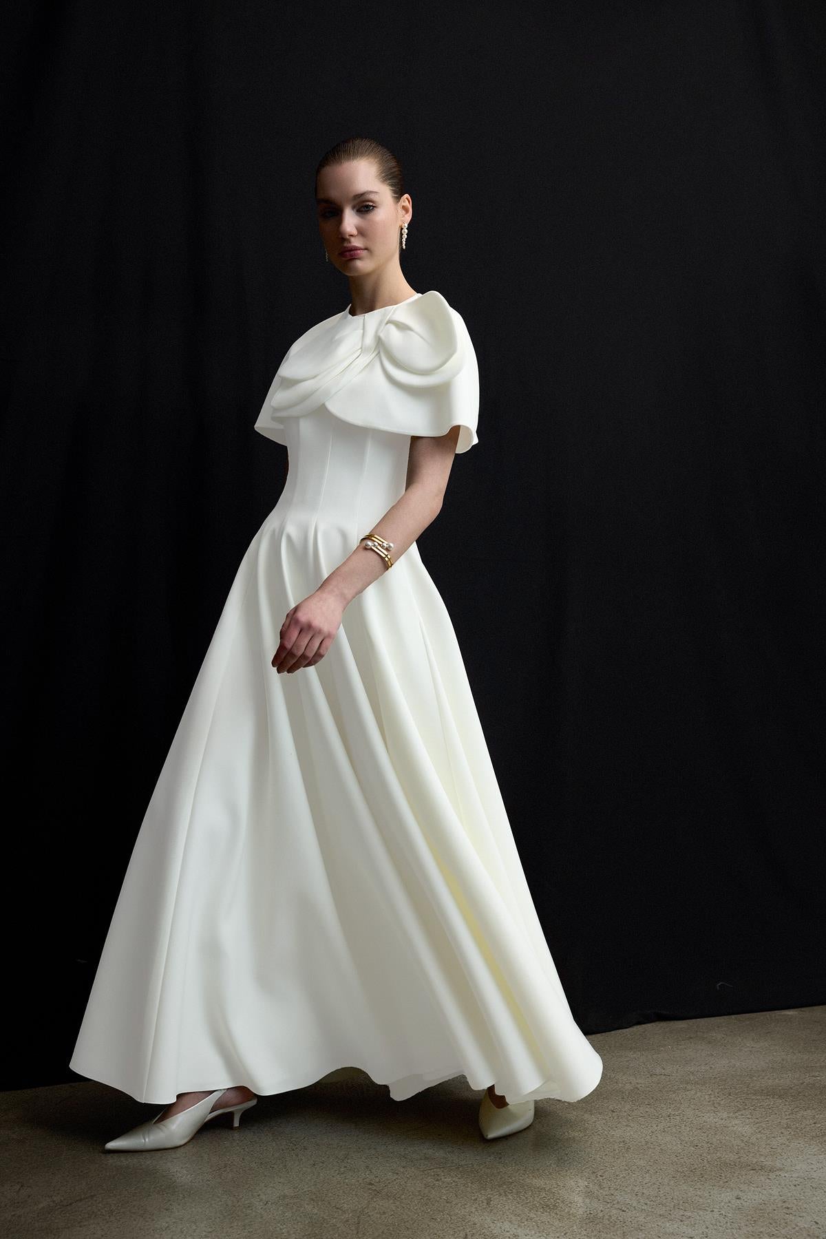 formal dress with bolero Detailed Strapless Flared Skirt Evening Fully Lined / Removable Olive Green Cottagecore Cotton A_LIVE HeightxSize:5'9