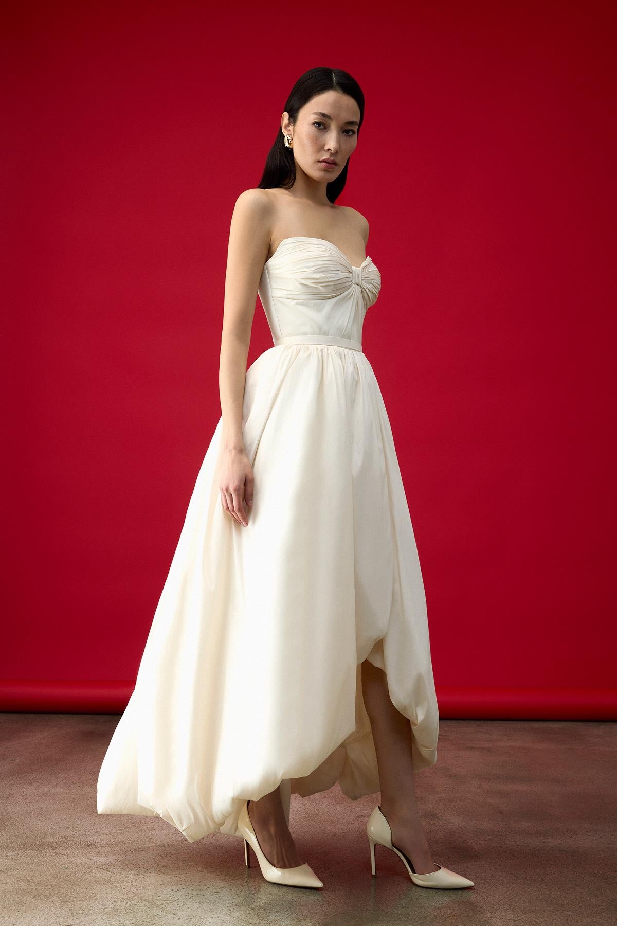 Princess Cut Balloon Skirt Strapless Evening Dress