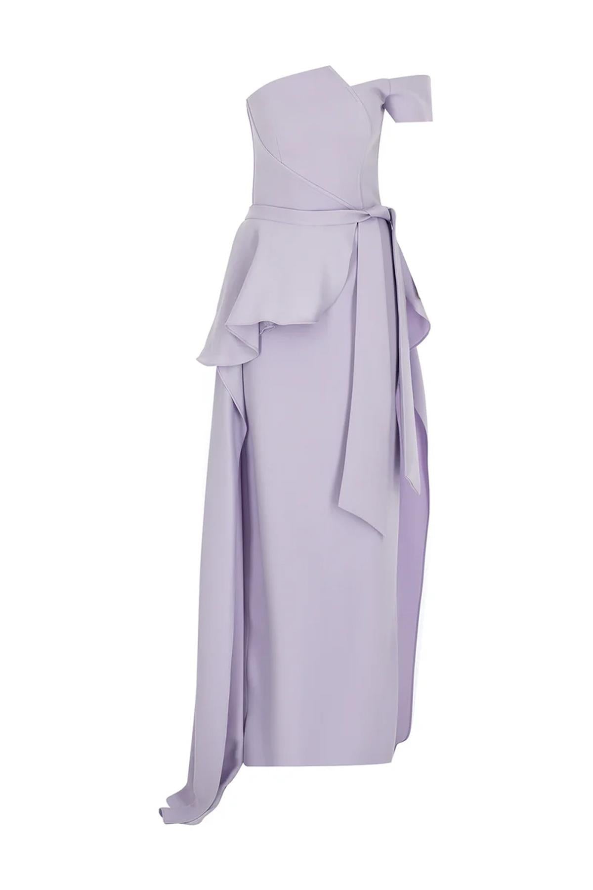 Tek Omuz Yırtmaçlı Uzun Abiye Elbise