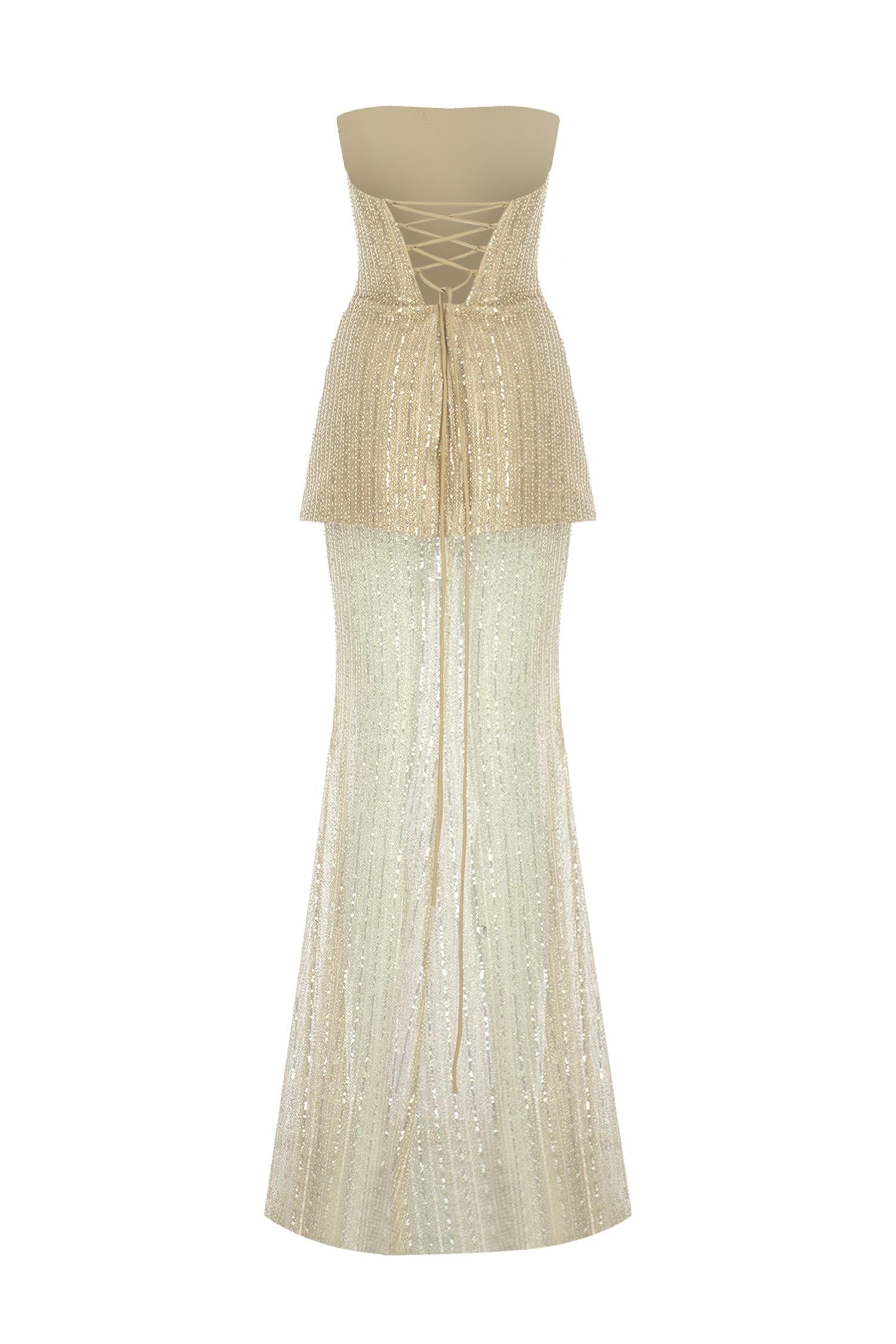 Strapless Stone Sequin Embroidered Suit Evening Dress