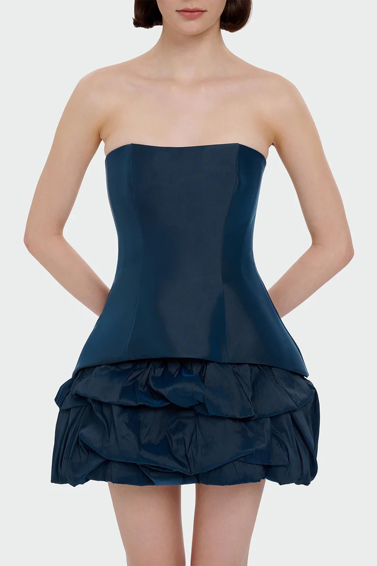 Straplez Balon Etekli Mini Abiye Elbise