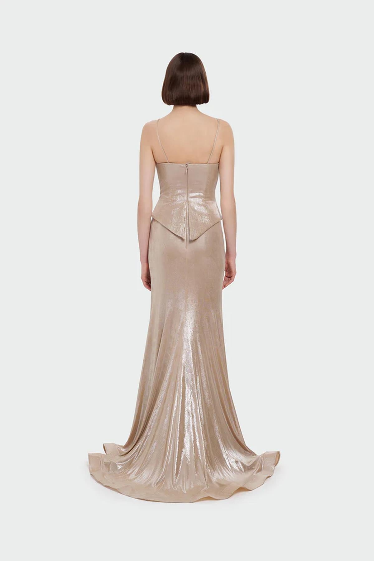 İnce Askılı Drape Detaylı Abiye Elbise