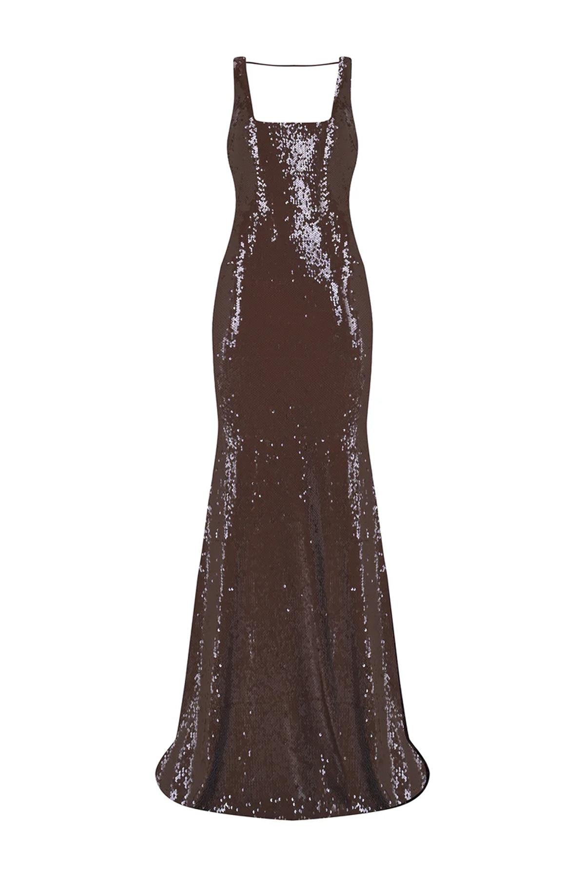 Pul Payet İşlemeli Askılı Abiye Elbise