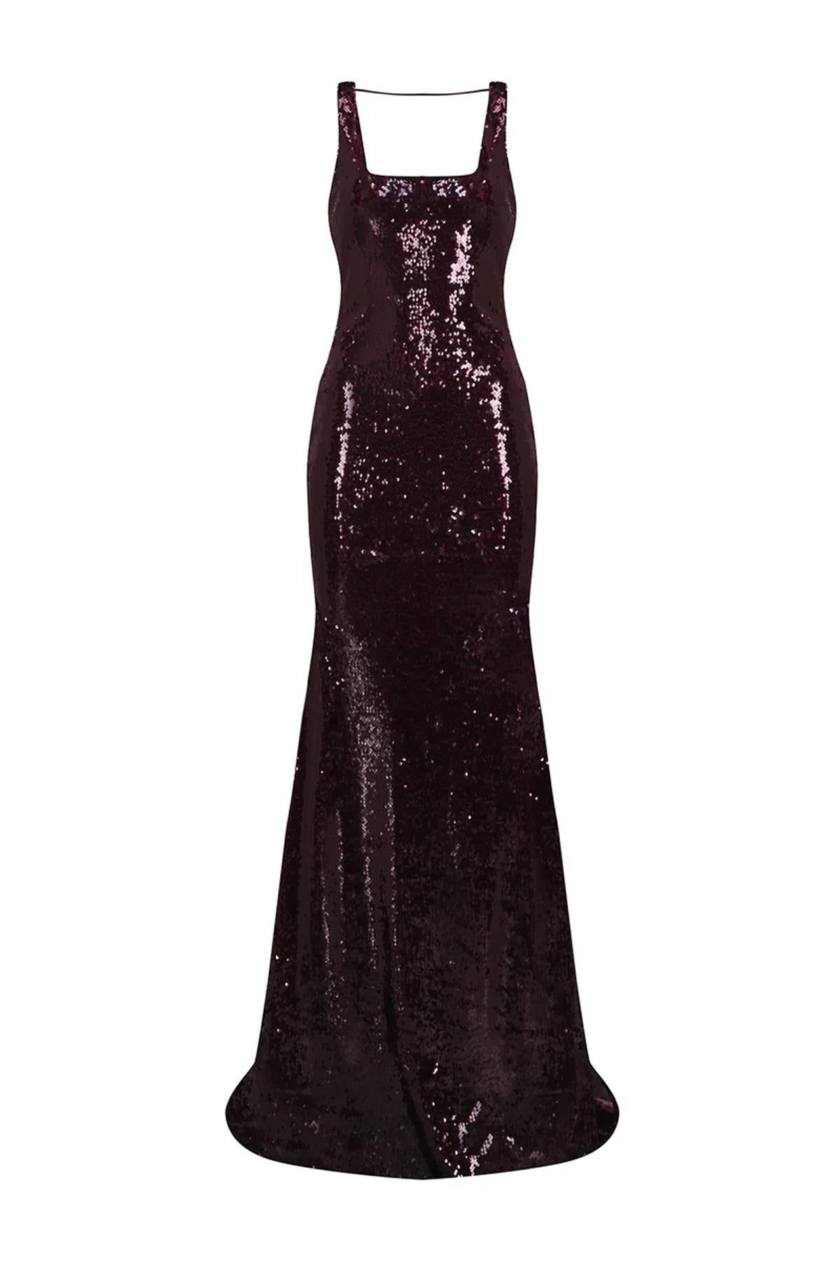 Pul Payet İşlemeli Askılı Abiye Elbise