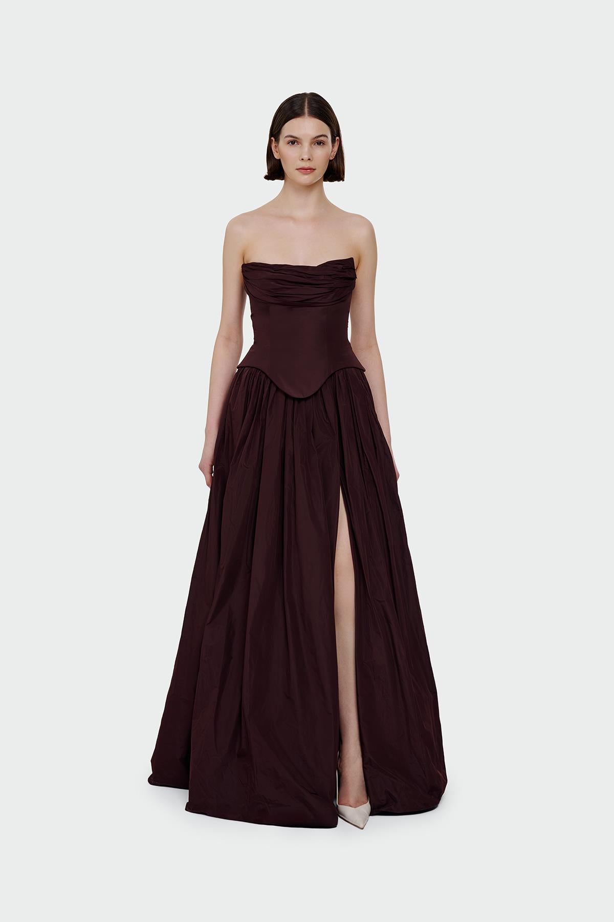 Strapless Draped Corset Detailed Evening Dress