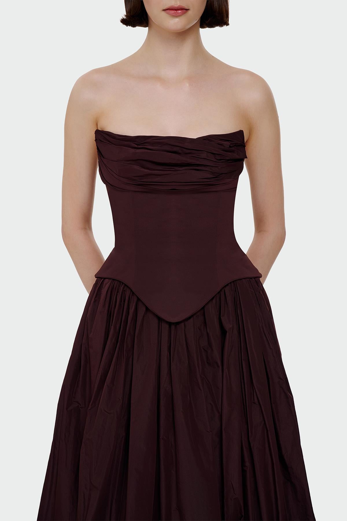 Straplez Drapeli Korsaj Detaylı Abiye Elbise