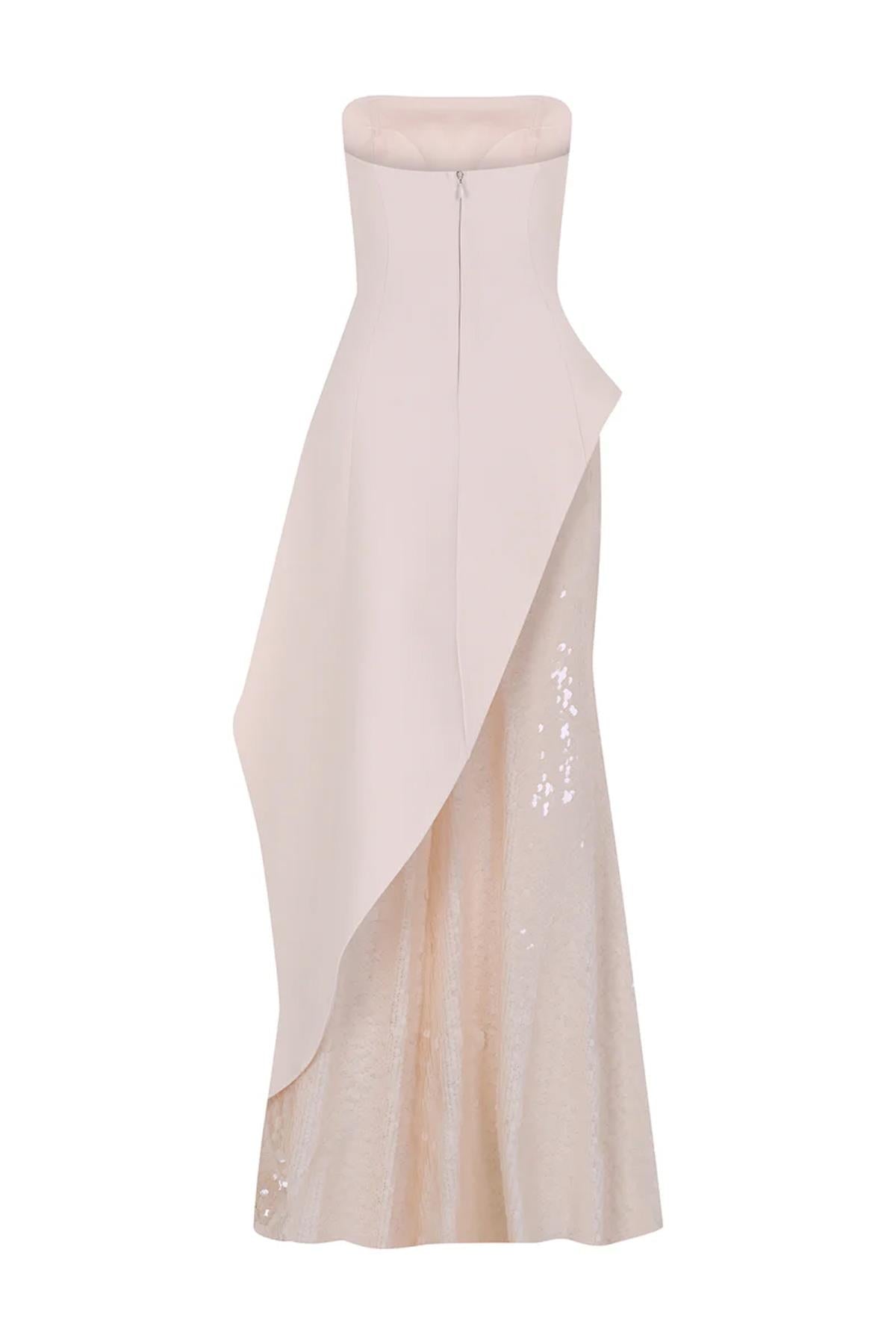 Pul Payet İşlemeli Straplez Krep Abiye Elbise