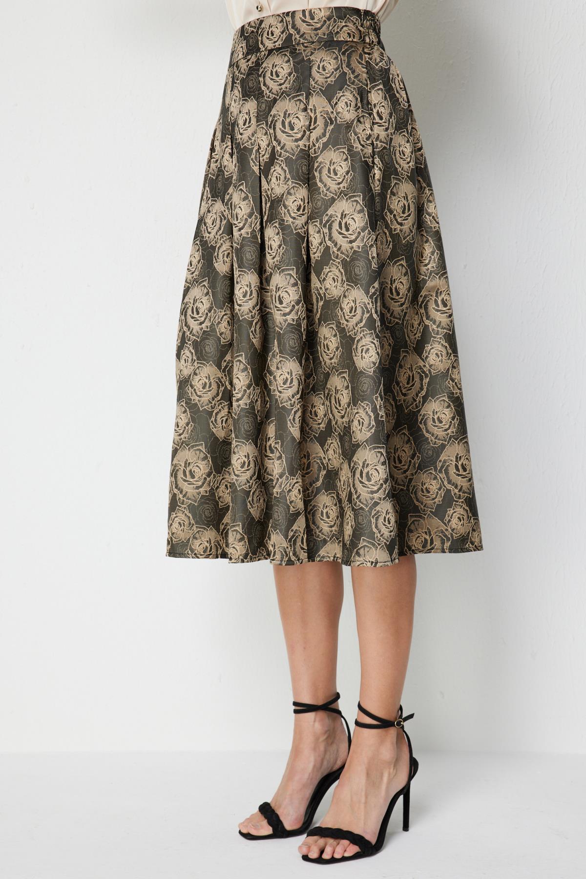 Çiçek Desenli Pileli Midi Etek