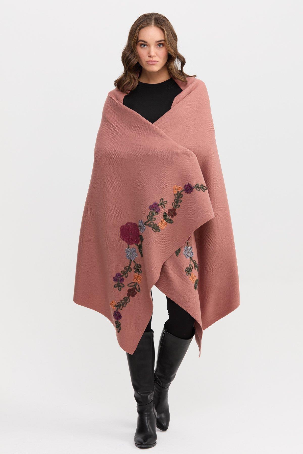 Çiçek Nakışlı Büyük Kadın Şal - Eser Giyim