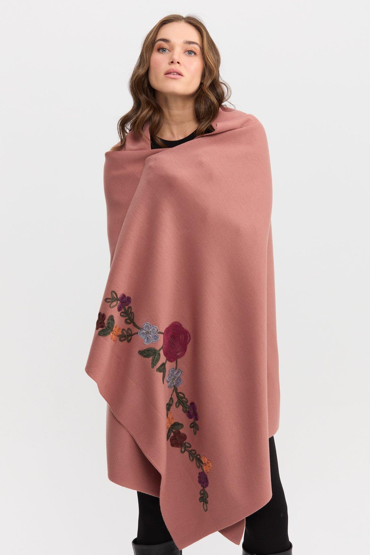 Çiçek Nakışlı Büyük Kadın Şal - Eser Giyim