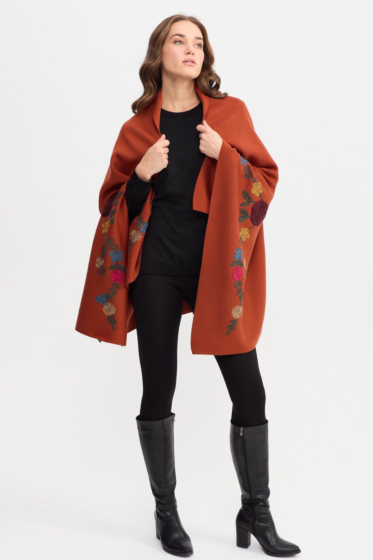 Çiçek Nakışlı Büyük Kadın Şal - Eser Giyim