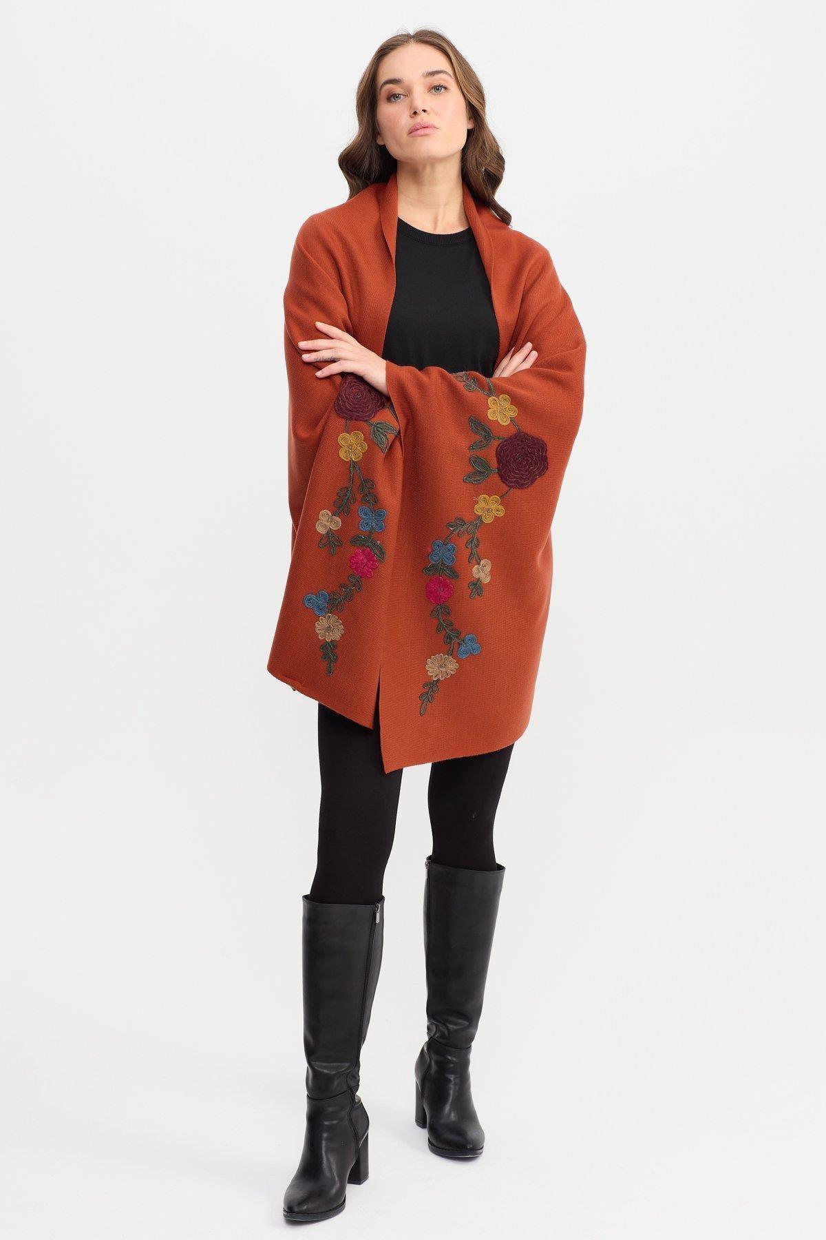 Çiçek Nakışlı Büyük Kadın Şal - Eser Giyim