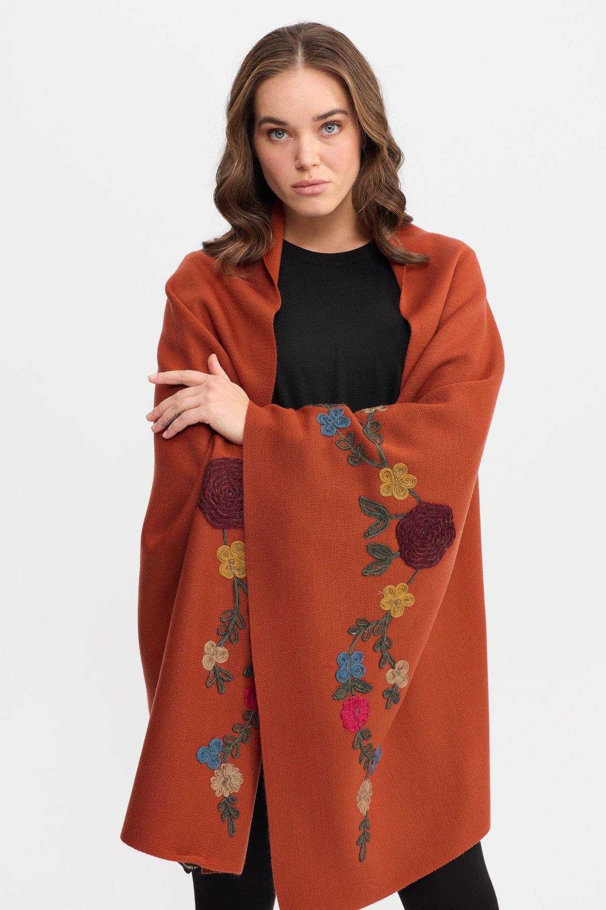 Çiçek Nakışlı Büyük Kadın Şal - Eser Giyim