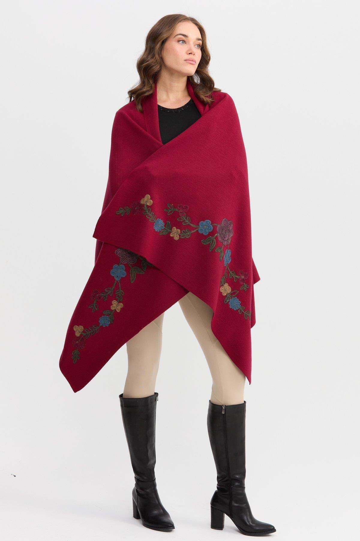 Çiçek Nakışlı Büyük Kadın Şal - Eser Giyim