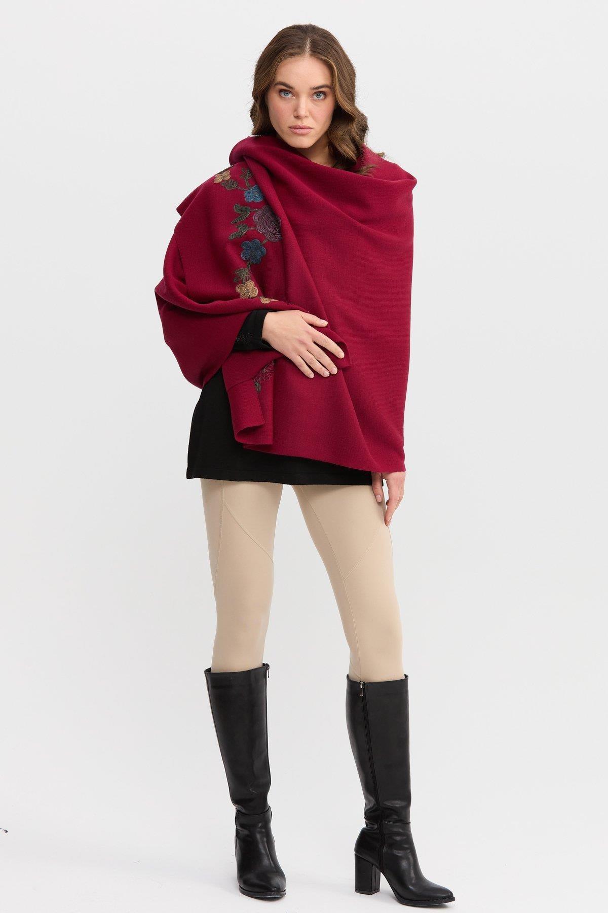 Çiçek Nakışlı Büyük Kadın Şal - Eser Giyim