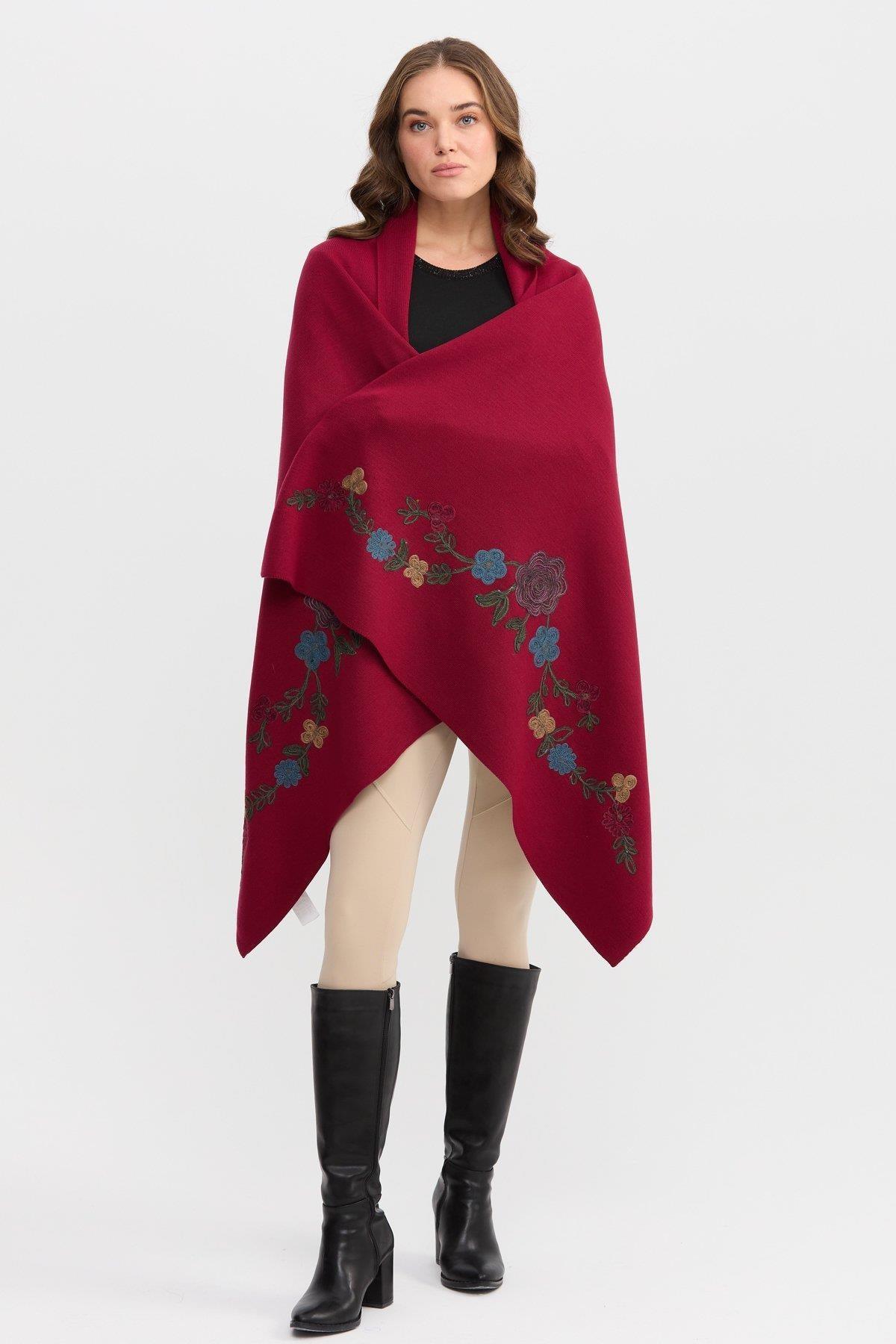 Çiçek Nakışlı Büyük Kadın Şal - Eser Giyim