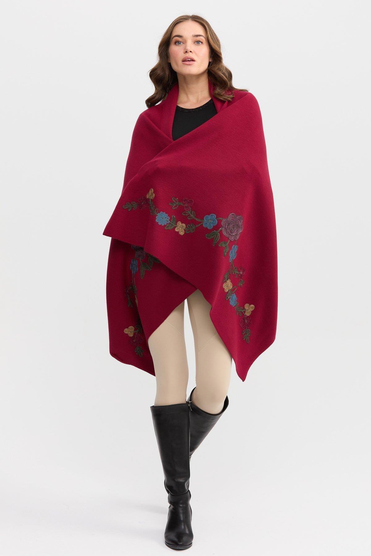 Çiçek Nakışlı Büyük Kadın Şal - Eser Giyim
