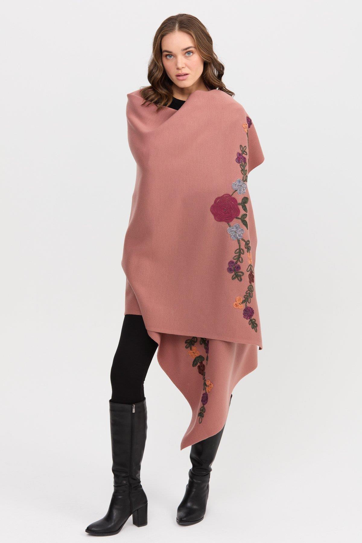 Çiçek Nakışlı Büyük Kadın Şal - Eser Giyim