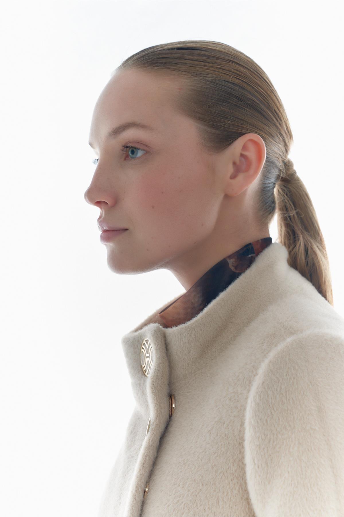 Çıtçıt Kapamalı Kolu Ribanalı Kaşe Kadın Kaban - Eser Giyim