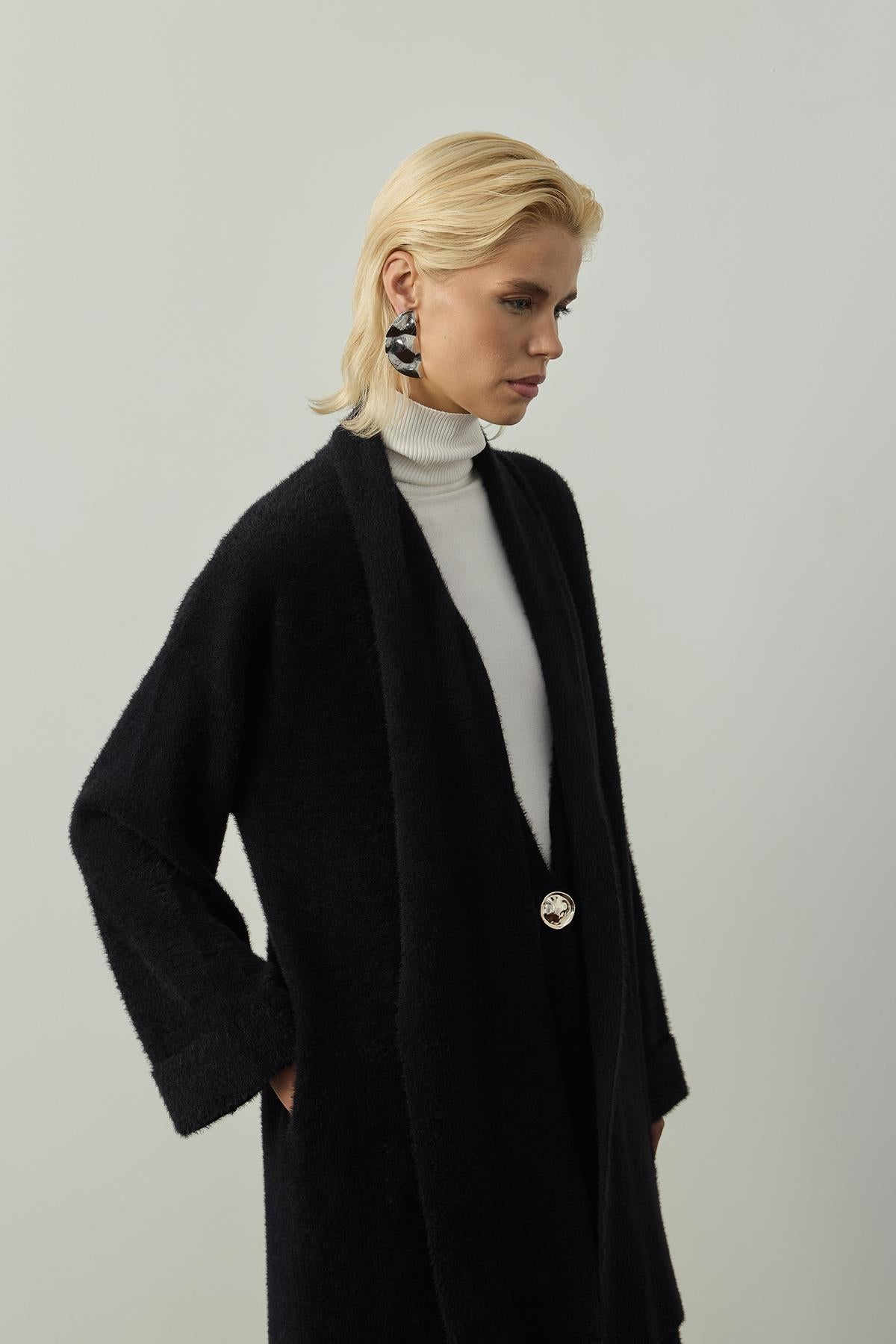 Şal Detaylı Tek Düğmeli Kap