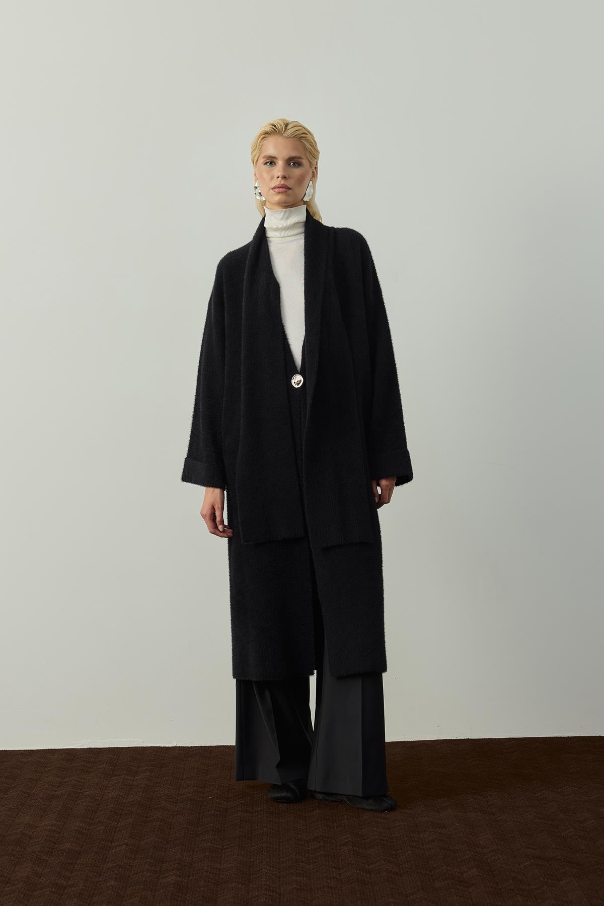 Şal Detaylı Tek Düğmeli Kap