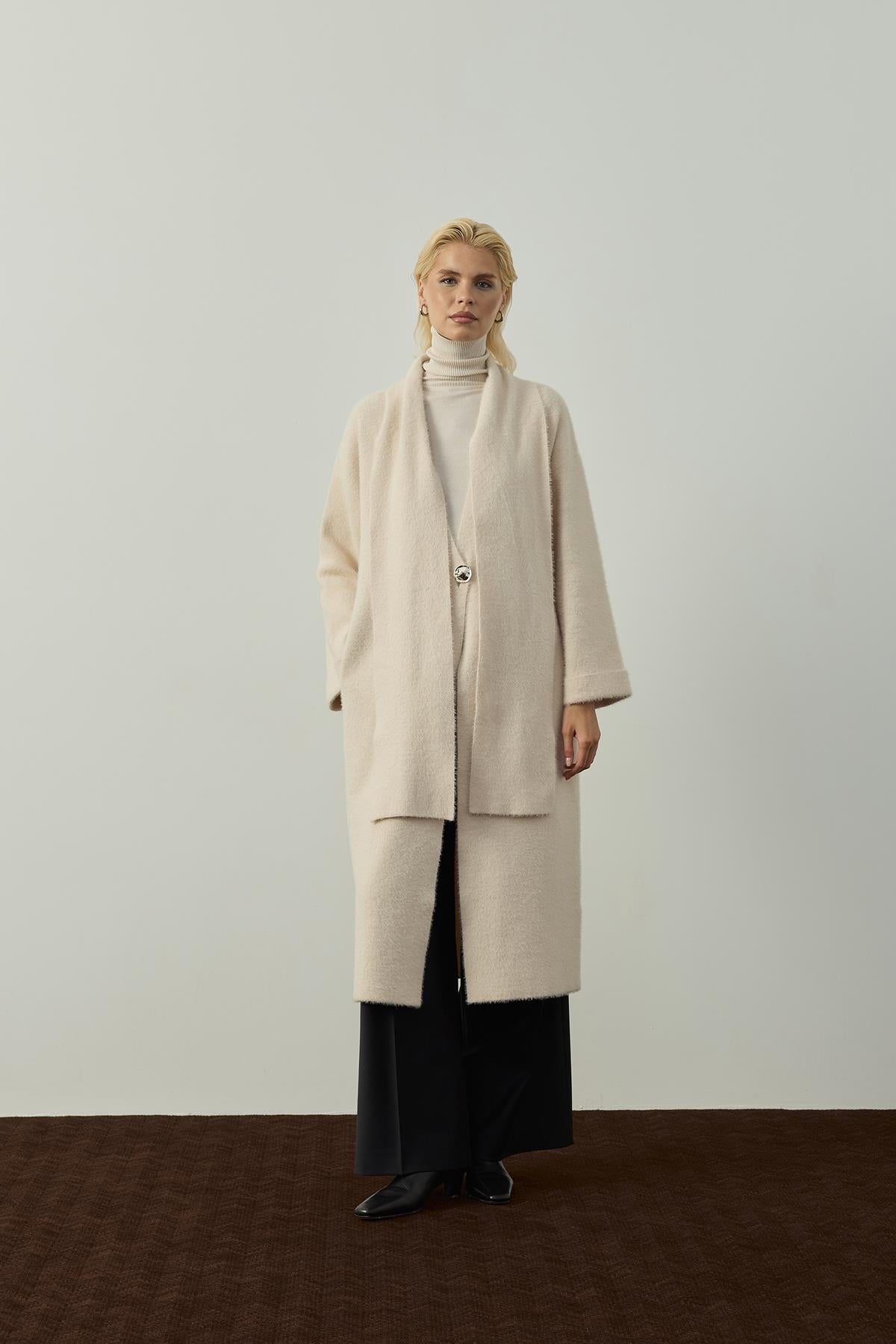 Şal Detaylı Tek Düğmeli Kap