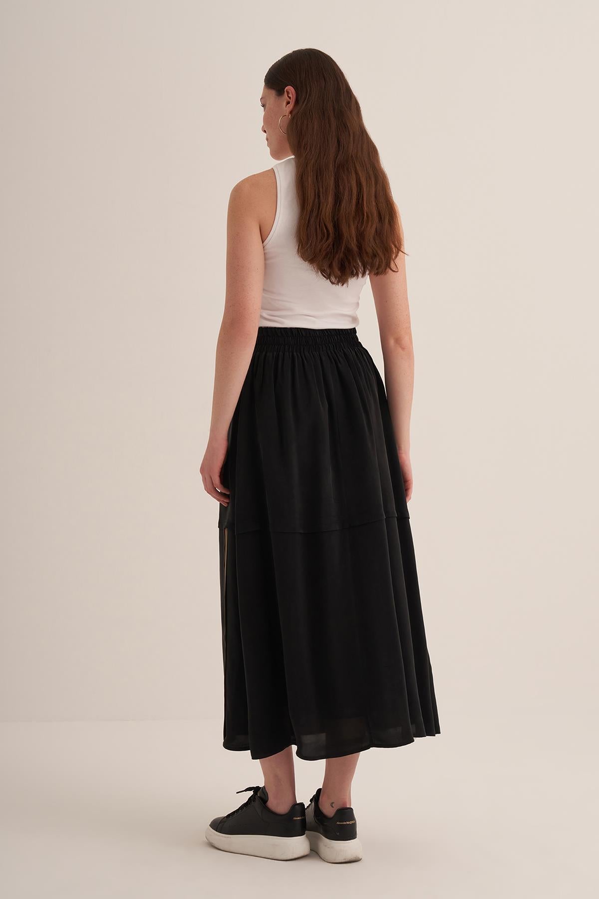 Layered Cupro Skirt with Side Stripe Detail