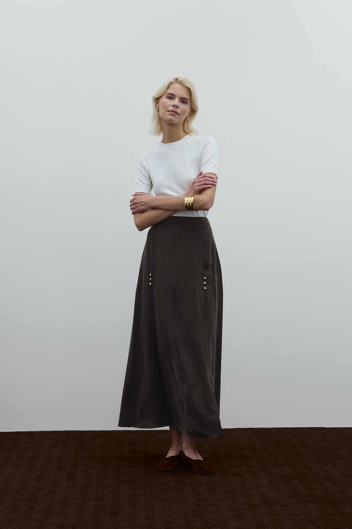 Yüksel Waist Cupro Maxi Skirt
