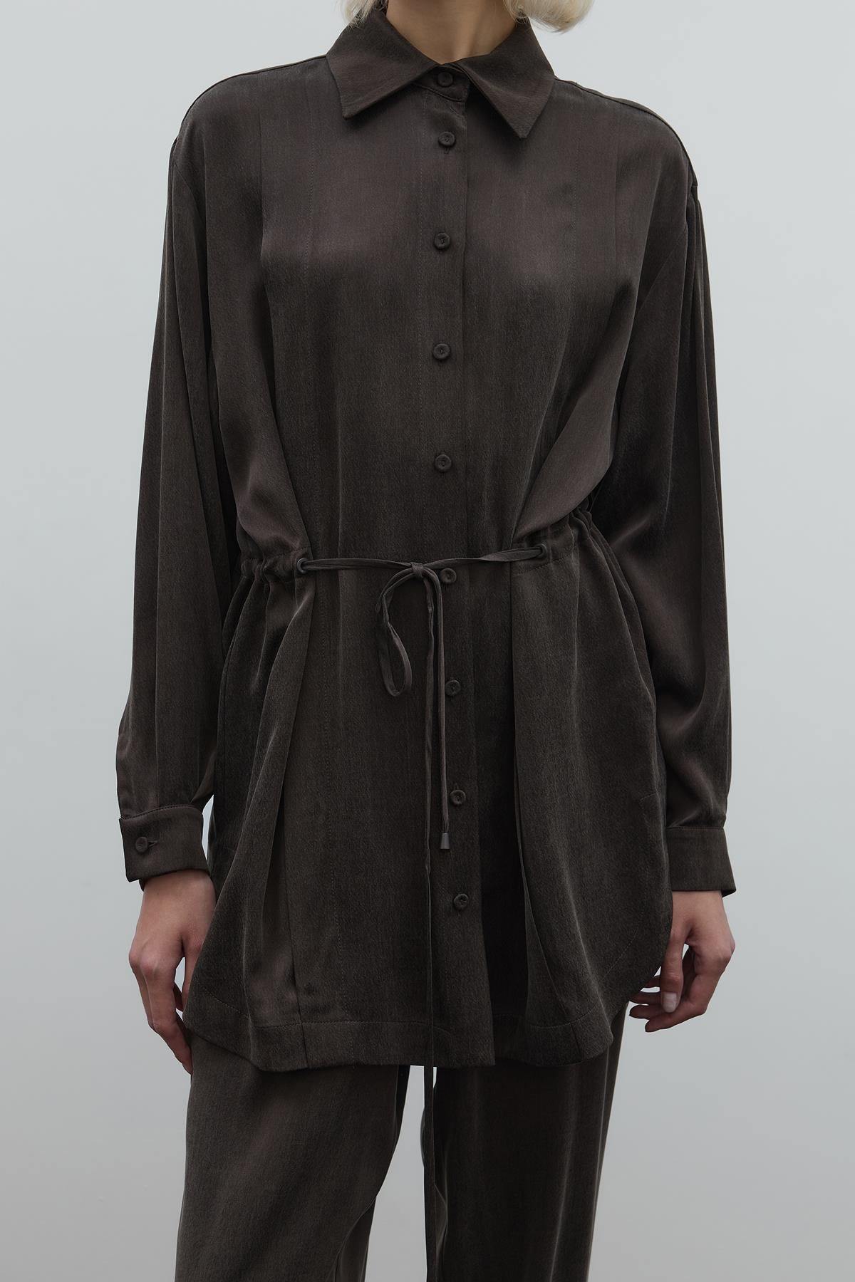 Beli Bağlamalı Önden Düğmeli Tunik