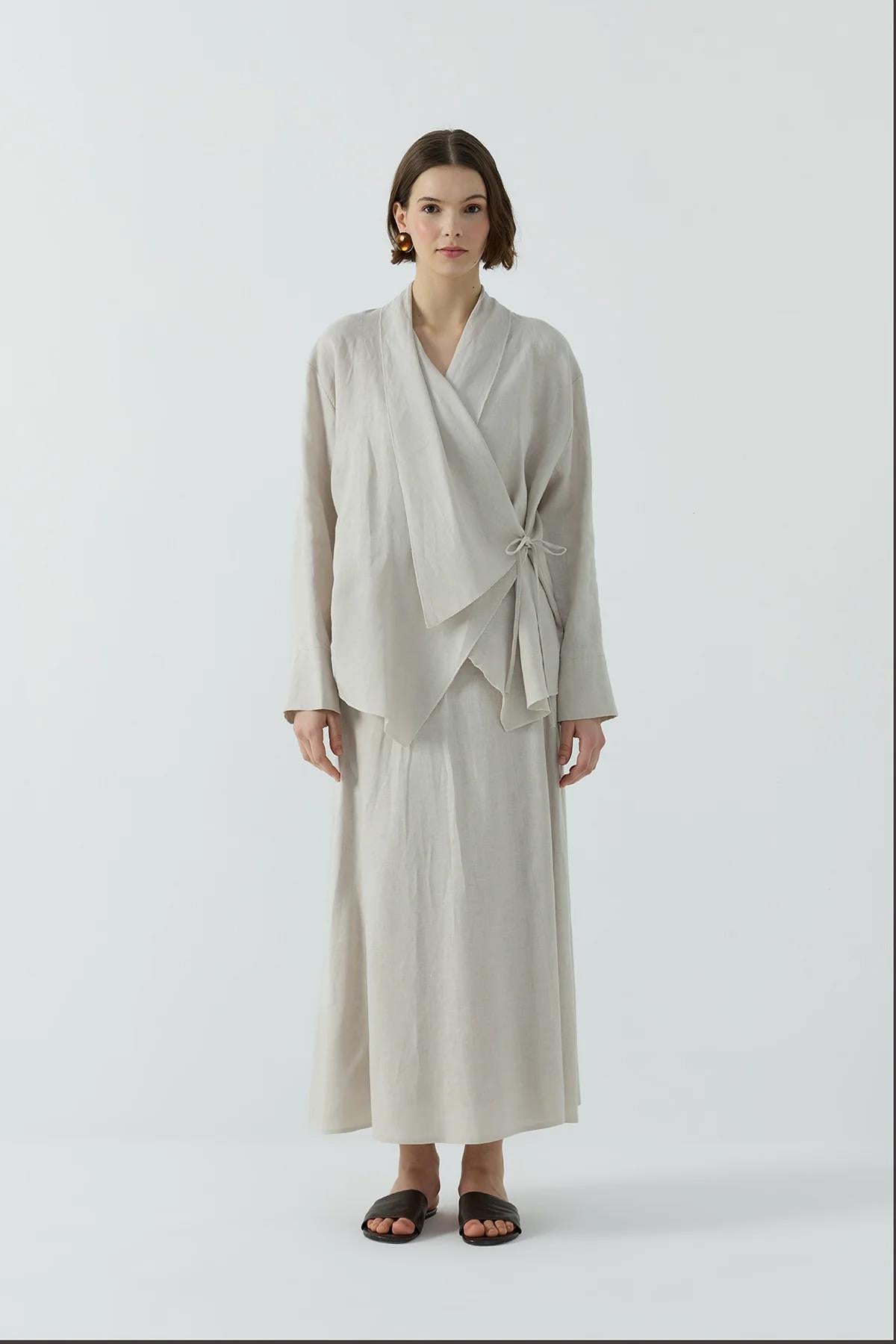 Yan Bağlamalı Keten Kimono