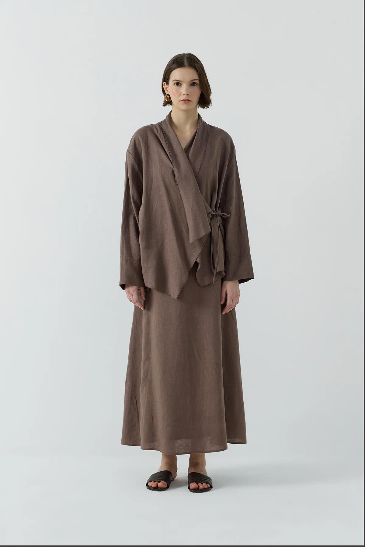 Yan Bağlamalı Keten Kimono