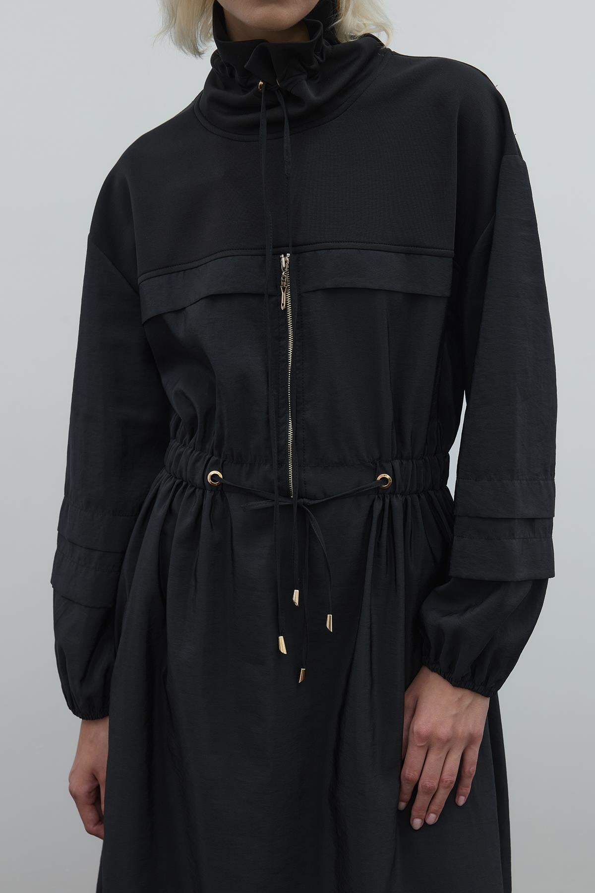 Fermuar Detaylı Bel Büzgülü Paraşüt Elbise