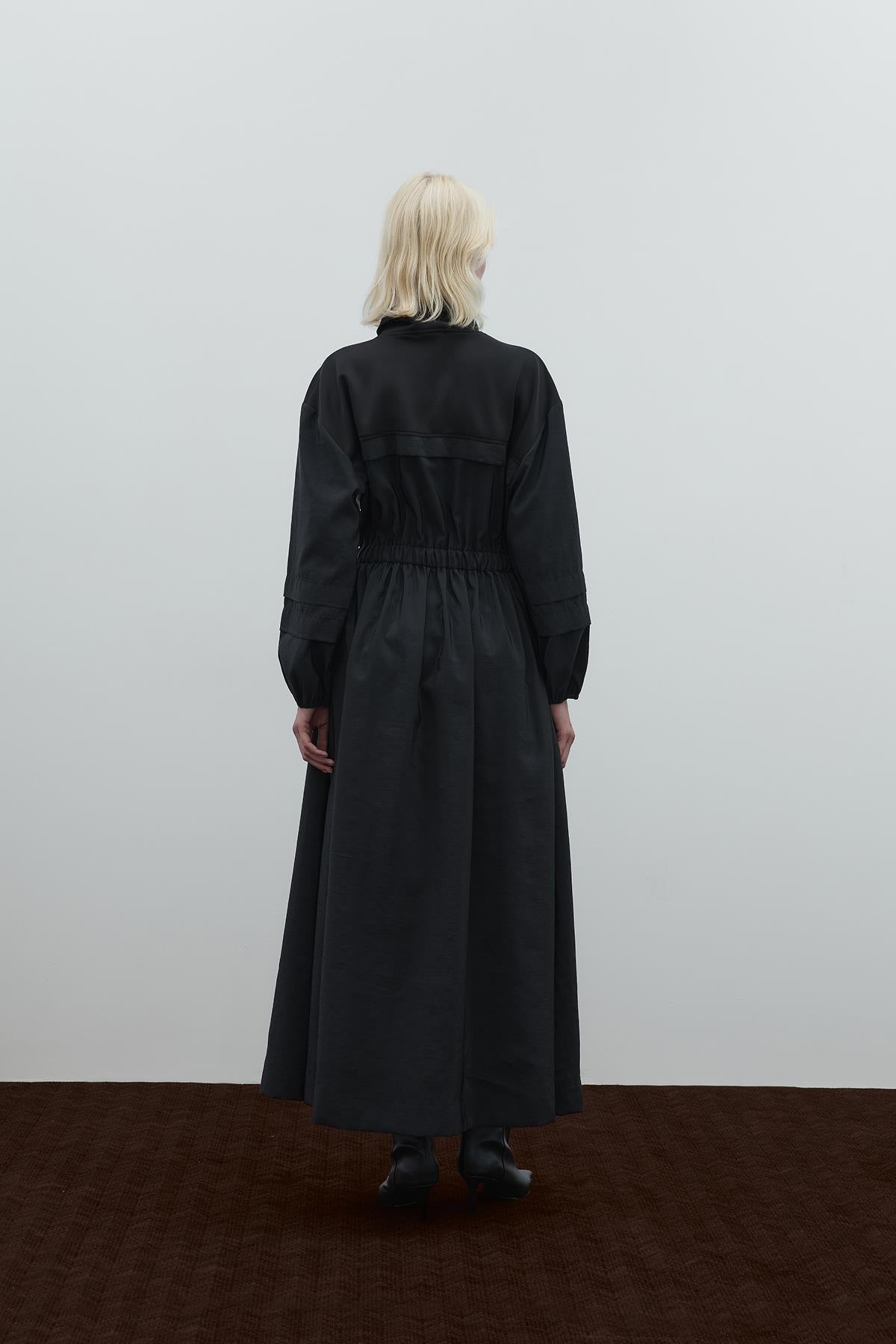 Fermuar Detaylı Bel Büzgülü Paraşüt Elbise