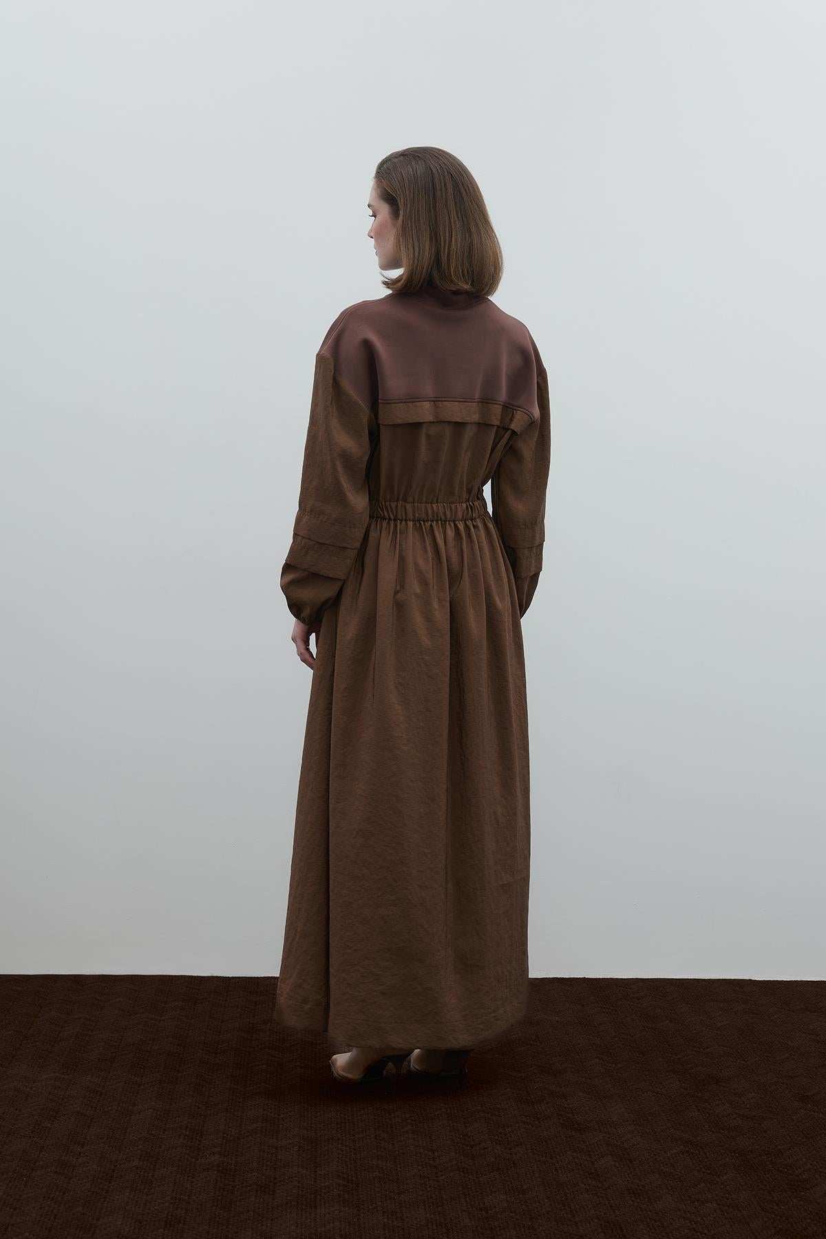 Fermuar Detaylı Bel Büzgülü Paraşüt Elbise