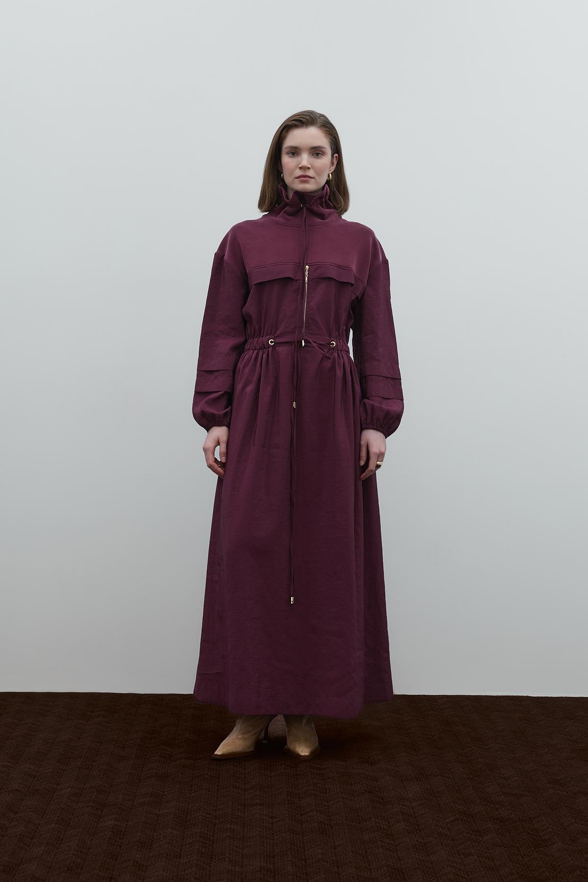 Fermuar Detaylı Bel Büzgülü Paraşüt Elbise