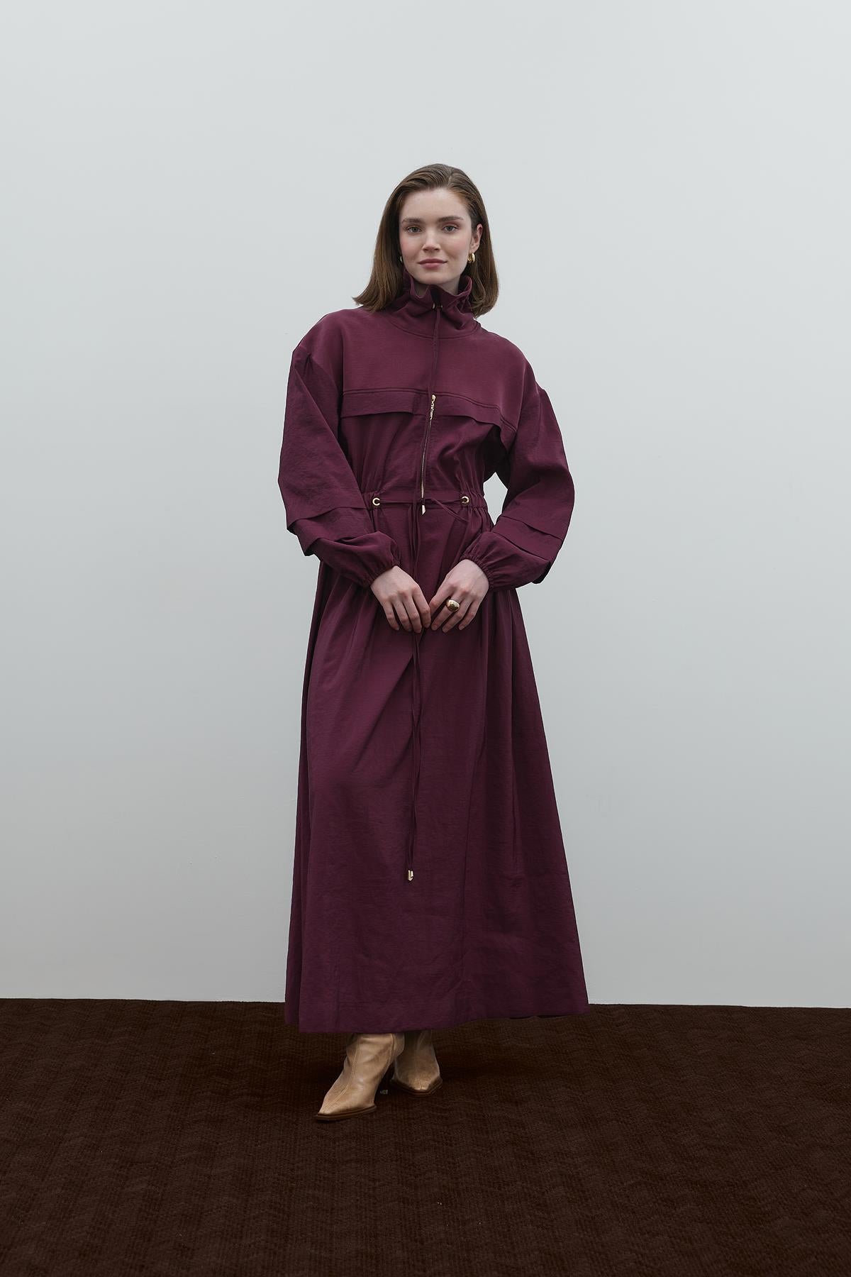 Fermuar Detaylı Bel Büzgülü Paraşüt Elbise