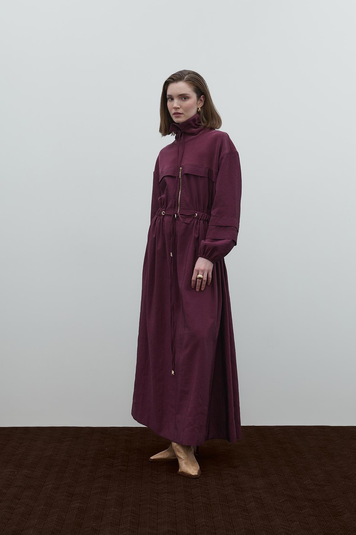 Fermuar Detaylı Bel Büzgülü Paraşüt Elbise