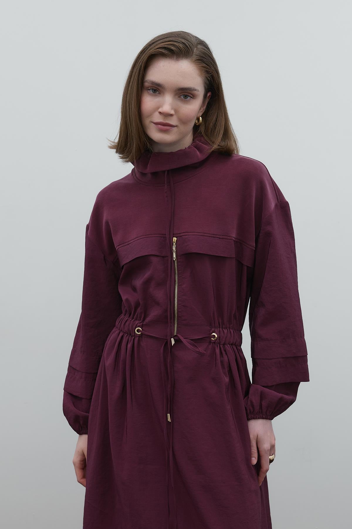 Fermuar Detaylı Bel Büzgülü Paraşüt Elbise