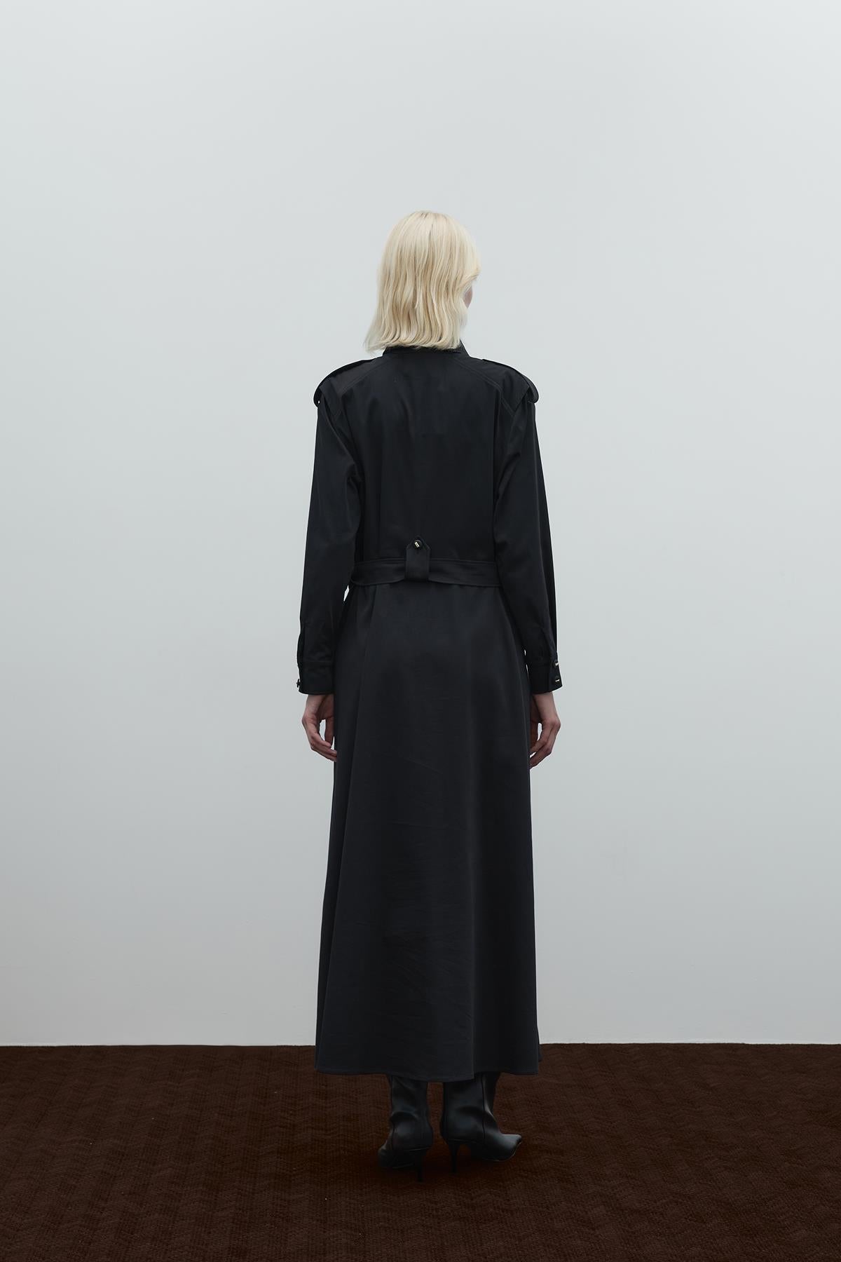 Cep Detaylı Kemerli Cupro Gömlek Elbise