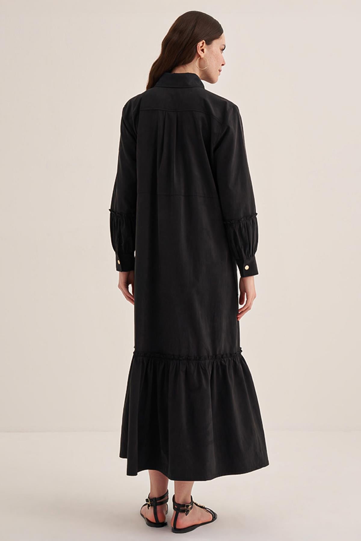 Front Zipper Shirt Collar Poplin Dress