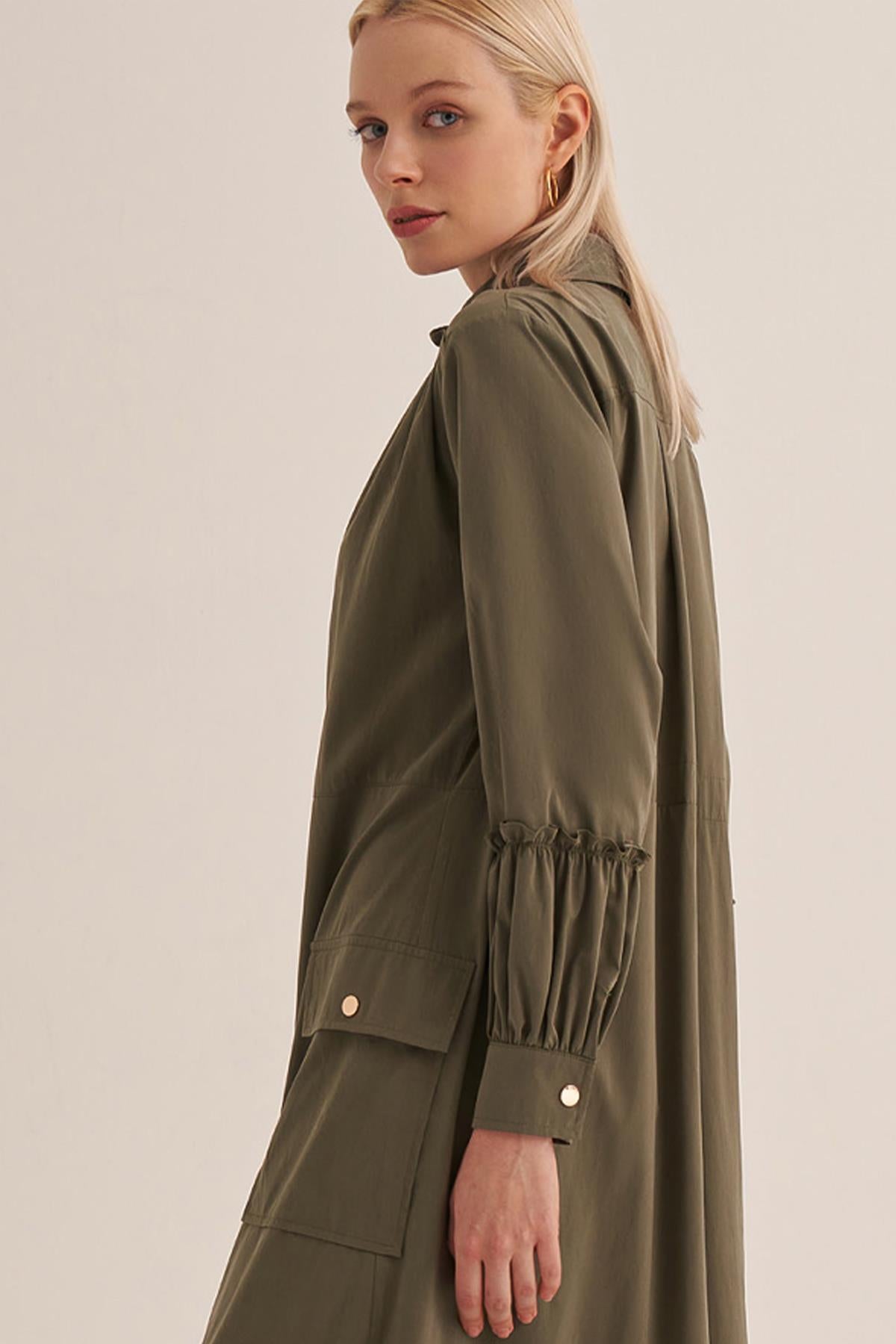 Front Zipper Shirt Collar Poplin Dress