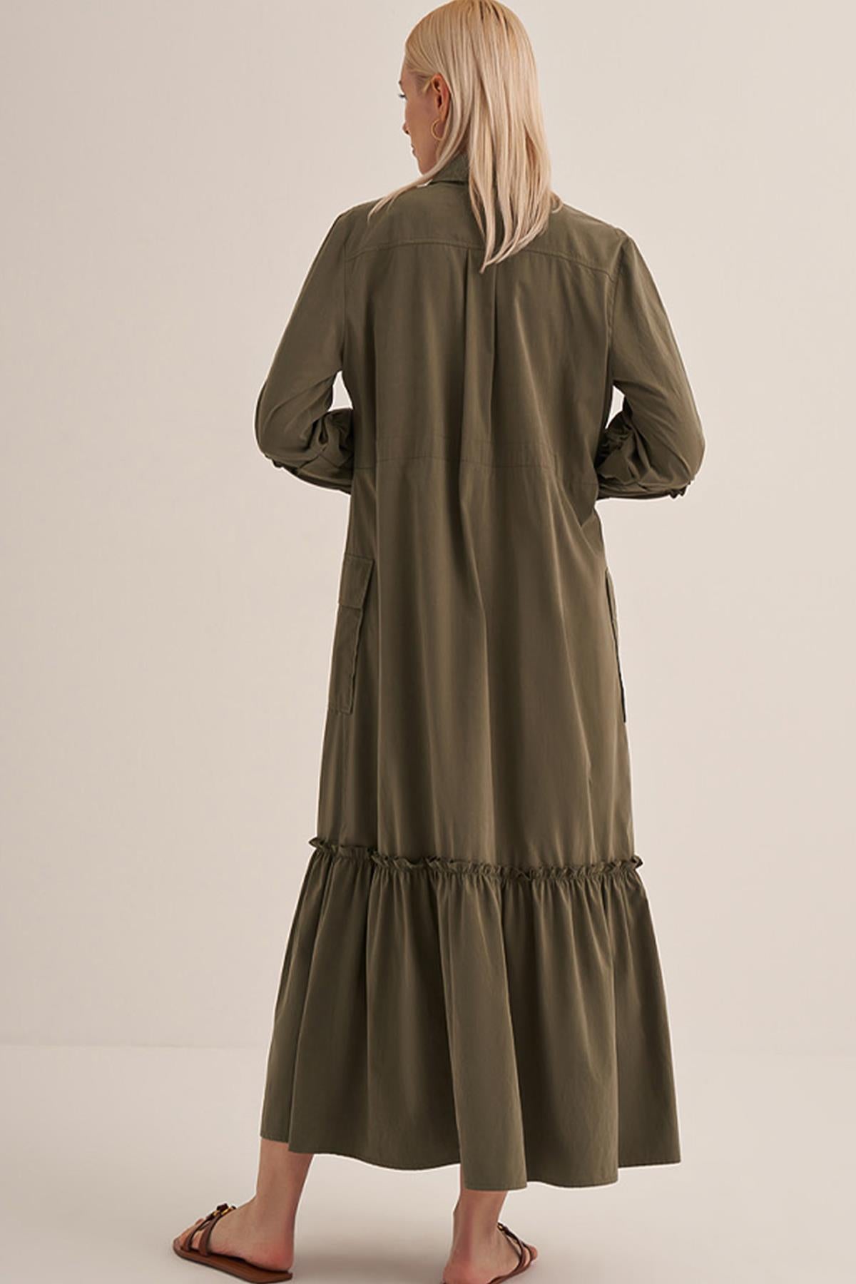 Front Zipper Shirt Collar Poplin Dress