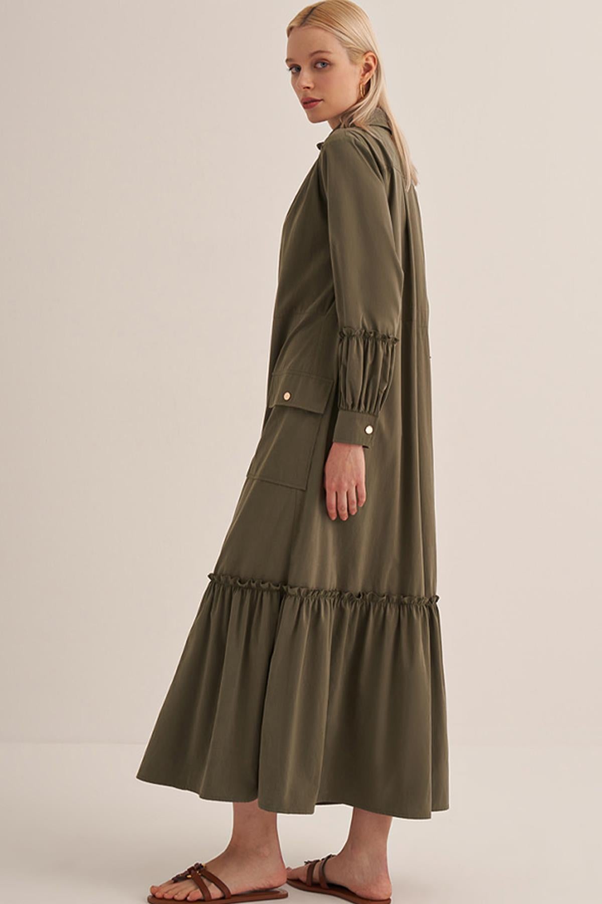 Front Zipper Shirt Collar Poplin Dress