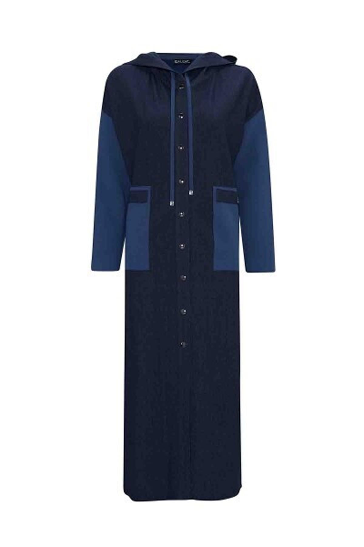 Kapüşonlu Triko Detaylı Düğmeli Denim Kap