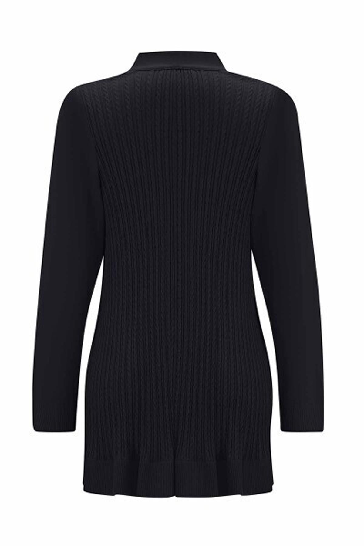 Arkası Örgü Motifli Hırka Kolsuz İçlik İkili Takım