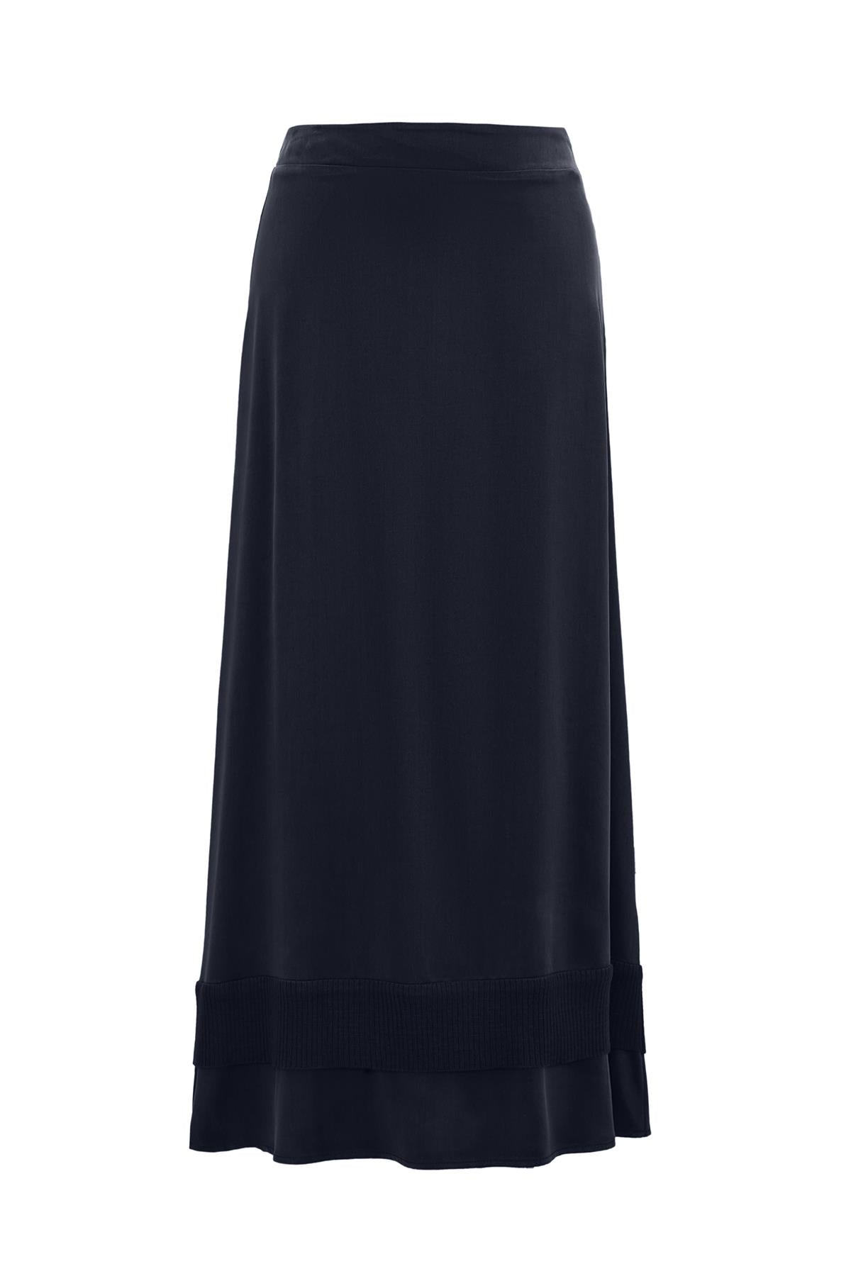 Triko Bant Detaylı Cupro Etek