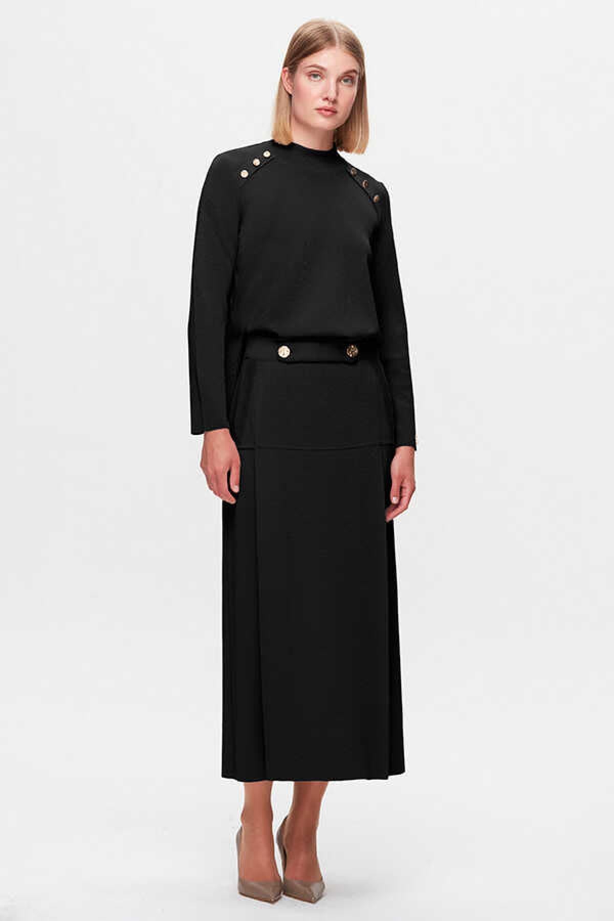 A Cut Button Detail Skirt